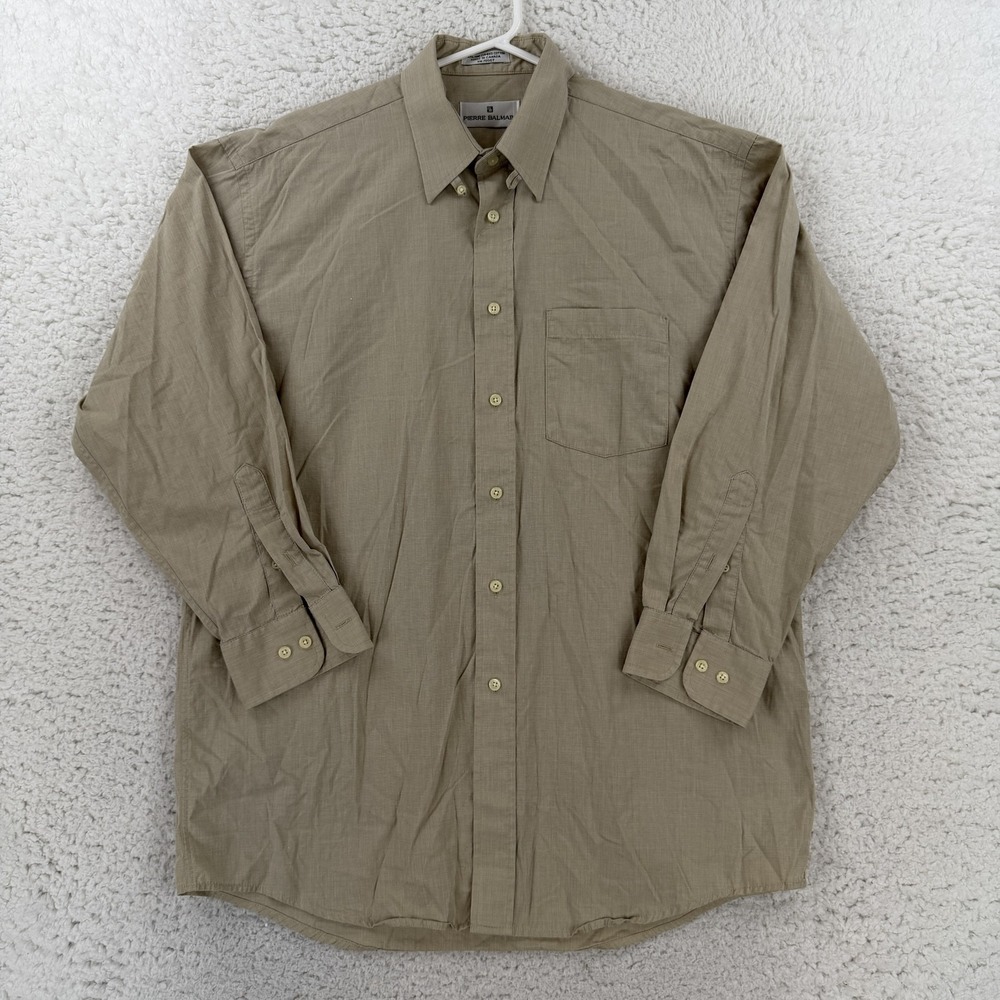 Pierre Balmain Mens 15.5 33 Beige Classic Fit Dress Shirt Long Sleeve Cotton